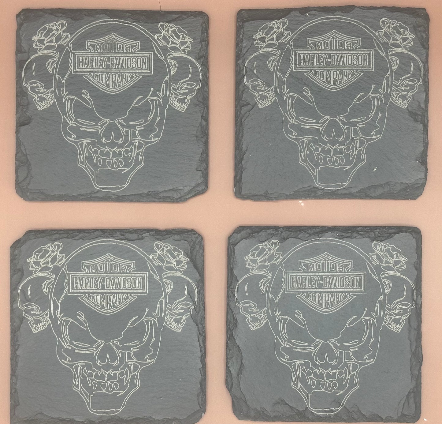 Slate coaster set (4) Harley Davidson Skull