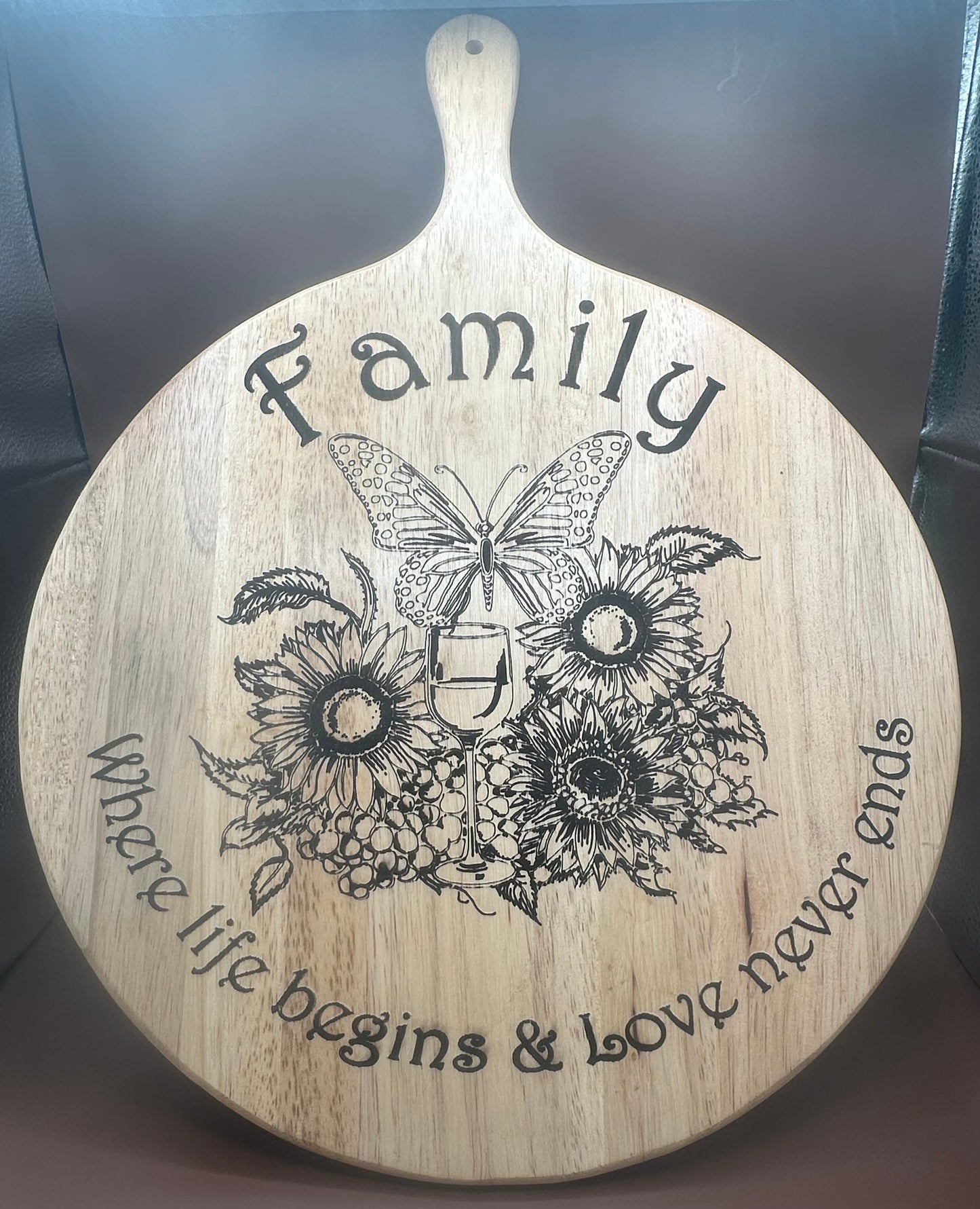 “Family Where life begins and love never ends” charcuterie Board