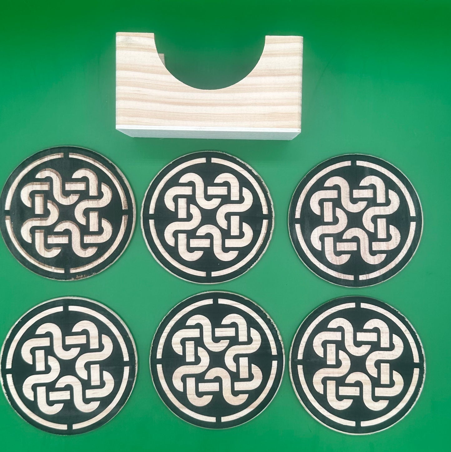 Set of 6 Wood Drink coasters with box to house them.