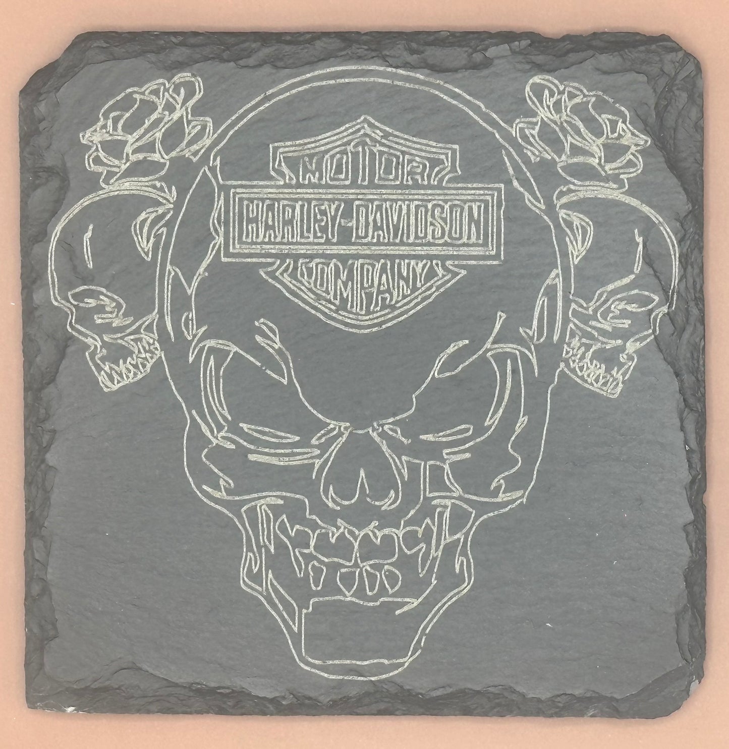 Slate coaster set (4) Harley Davidson Skull